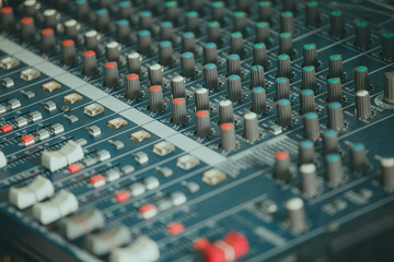  Mixing console. Green tint of light