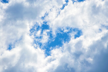 Blue heart shaped sky among the clouds