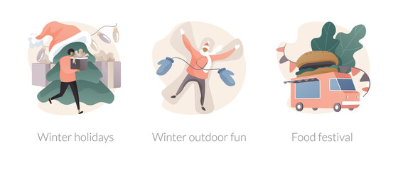 Family time outdoors abstract concept vector illustrations.