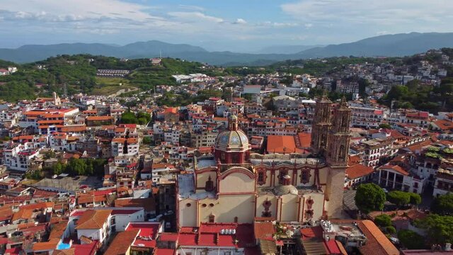 Point of interest aerial around the Santa Prisca Church in Taxco Mexico.