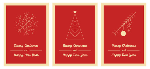 Merry Christmas greeting cards. Trendy Winter Holidays art templates. Xmas and New 2022 Year celebration preparation. Vector flat line illustration