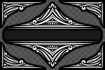 Vector decorative Frame, ornate decoration with flourishes for monochrome tragic invitation, vintage filigree dividers with curls and dots, border with sophisticated indian design elements on dark.