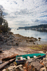 Ganges, Salt Spring Island, British Columbia, Canada. Scenic View of Sailboats and boats in a marina on the Pacific Ocean Coast. Sunny Summer Morning.