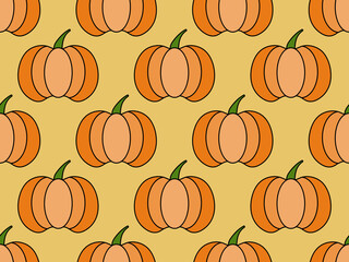 Pumpkins seamless pattern. Autumn background with pumpkins, beautiful design for Halloween and Thanksgiving. Design for wrapping paper, banners, posters and advertising materials. Vector illustration