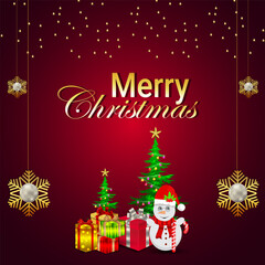 Vector illustration of merry christmas celebration greeting card with santa clous with creative gifts and christmas tree
