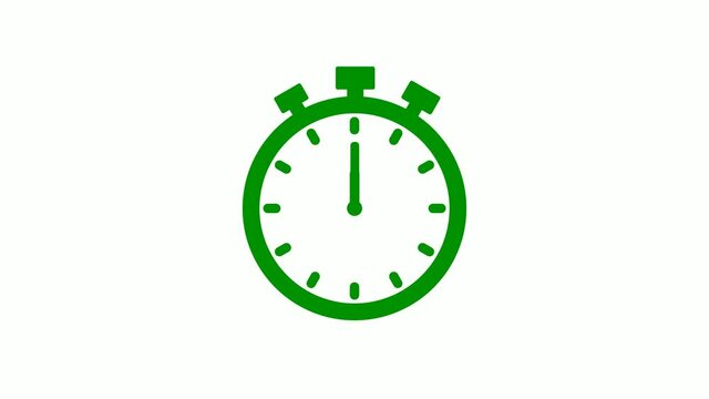 Green color stopwatch clock animated on white background