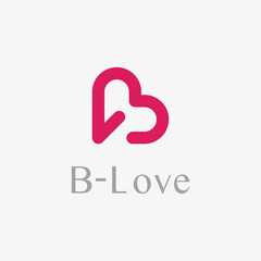 Initial Letter B Logo. Red Linear B Letter with Heart Symbol Combination. Flat Vector Logo Design Template Element.