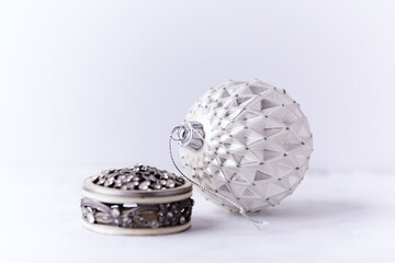 Simple Christmas decoration. Bright background. Close up. Copy space. 