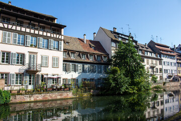Beautiful French and German style traditional half-timber framed homes along the tranquil River Ill in Strasbourg, France