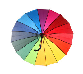 Stylish open bright umbrella isolated on white