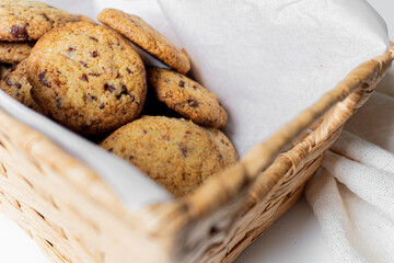 Cookies on white background. Homemade concept. Flat lay, top view.