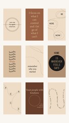Set of positive social media quotes, motivation posters on trendy abstract background in neutral colors.