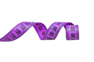 Violet tape measure tool isolated on the white background