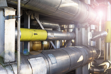  metal structure made of pipes at a liquefied gas production plant.