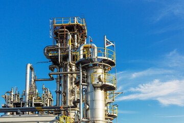View of the absorption distillation column of gas liquefaction in summer.