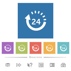 24 hour delivery flat white icons in square backgrounds