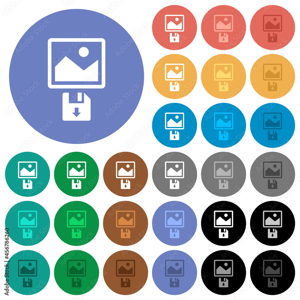 Poster save image to floppy disk round flat multi colored icons