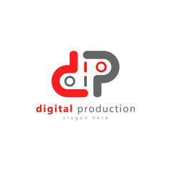 Initial Letter DP D P Logo. Orange and Grey Linear B Letter with Camera Symbol Combination Isolated on White Background. Flat Vector Logo Design Template Element.