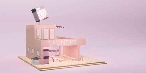 laundry shop model washing machine coin laundry service cartoon 3D illustration