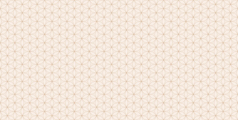 Vector abstract geometric seamless pattern. Subtle golden lines texture, hexagonal floral lattice, mesh, net. Oriental traditional background. Luxury gold fine ornament, repeat tiles, modern design