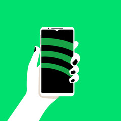 Smartphone in hand. The style of a renowned music service offering legal music streaming.
