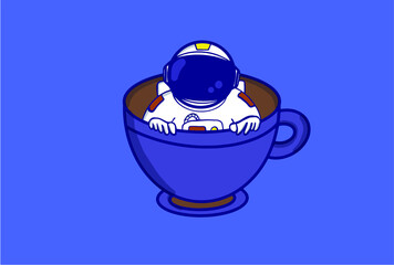 cute astronaut in the cup cartoon premium vector