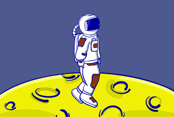 astronaut character walking on the moon premium vector