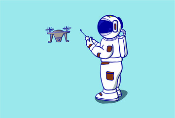 cute astronaut character flying a drone premium vector