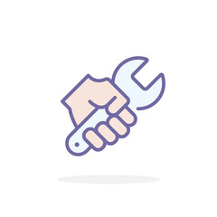 Wrench in hand icon in filled outline style.