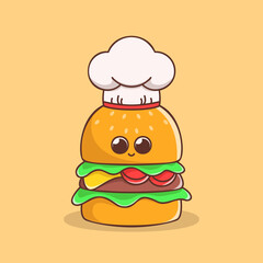 cute chef burger illustration in flat design