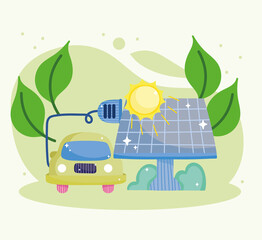 Fototapeta premium electric car and solar panel