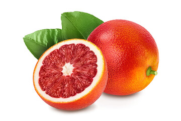 Blood red oranges isolated on white background with clipping path and full depth of field