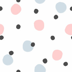Seamless pattern with randomly scattered round spots painted with a watercolor brush. Simple print for girls. Cute vector illustration. - 456791295