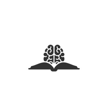 recommend clip art: Black opened book nd brain silhouette. . Flat reading, learning icon isolated on white.