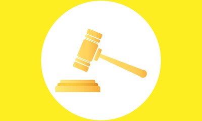 Judge gavel golden icon. Gavel vector illustration in flat style. Auction court hammer