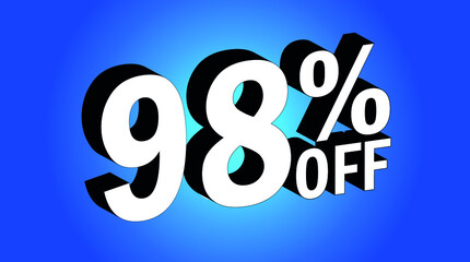 Sale tag 98% off - 3D and blue - for promotion offers and discounts