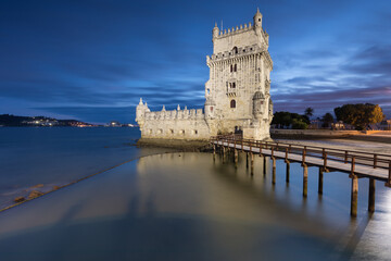 The Belem Tower (Torre de Belem), Lisbon, Portugal. At the margins of the Tejo river, it is an iconic site of the city. Originally built as a defence tower, today it is used as a museun.