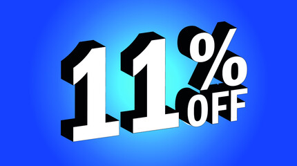 Sale tag 11% off - 3D and blue - for promotion offers and discounts