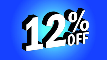 Sale tag 12% off - 3D and blue - for promotion offers and discounts