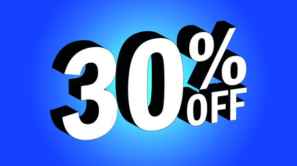 Sale tag 30% off - 3D and blue - for promotion offers and discounts