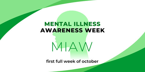 Mental illness awareness week. Vector web banner, background, poster, card for social media, networks. Text Mental illness awareness week, first full week of october.