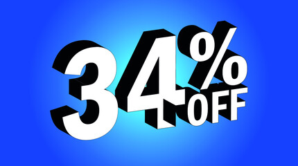 Sale tag 34% off - 3D and blue - for promotion offers and discounts