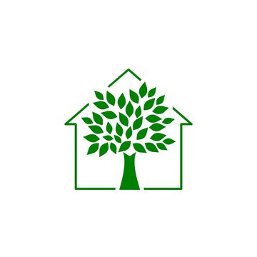 Green House icon, tree house logo isolated on white background