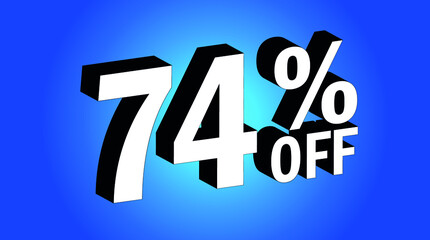 Sale tag 74% off - 3D and blue - for promotion offers and discounts