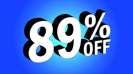 Sale tag 89% off - 3D and blue - for promotion offers and discounts