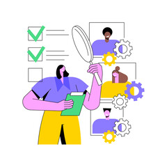 Fototapeta premium Employee assessment abstract concept vector illustration. Employee evaluation, assessment form, job performance review, SWOT analysis, recruitment software, supervisor meeting abstract metaphor.
