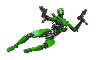 droid soldier is shooting in action and holding a pistol