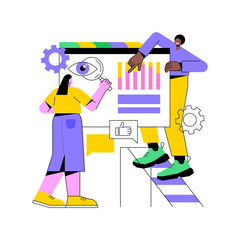 SEO analytics team abstract concept vector illustration. SEO optimization, online internet promotion, search engine visibility, content marketing, analytics tools and measurement abstract metaphor.