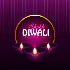 Shubh diwali festival of light invitation greeting card with diwali diya