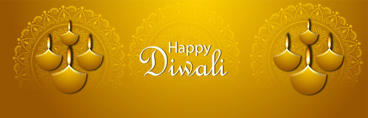 Happy diwali celebration banner or header with creative vector illustration